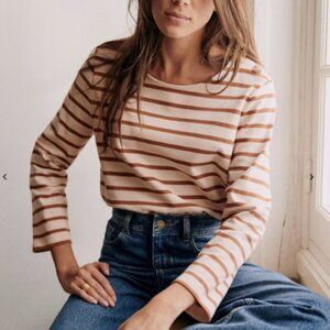 Sezane Colette Marinière Brown and White Striped Top